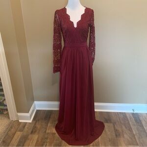 chinese dress ladies Alayna Berry Long-Sleeve Maxi Dress With Ruffled Split  Club L London